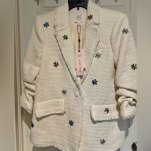 Cinq à Sept Khloe Blazer Ivory Tweed with Multicolor Crystal Embellishments NWT